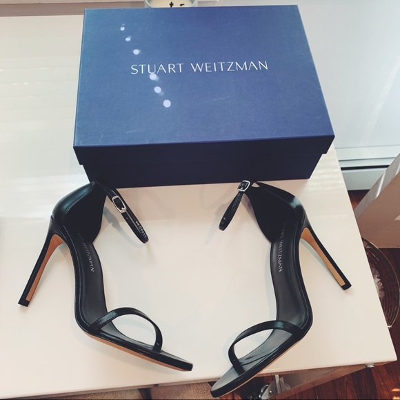 STUART WEITZMAN NUDISTSONG BLACK LEATHER HEELS - Picture 3 of 3